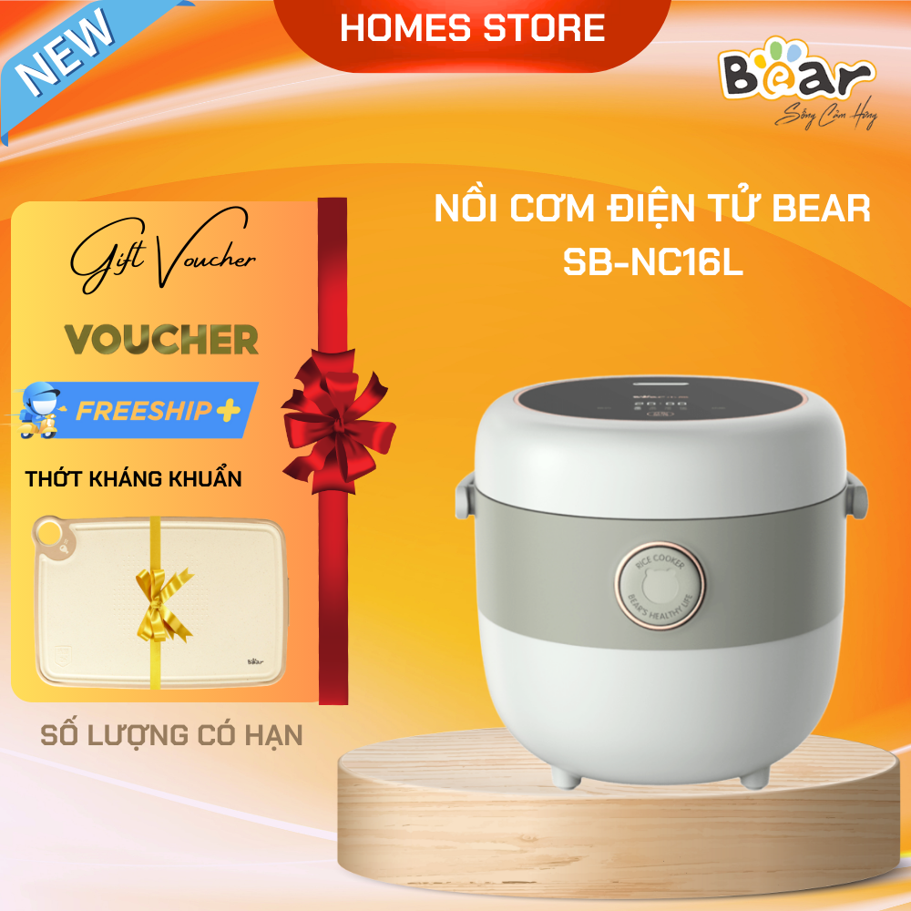 Nồi Cơm Điện Tử, Nồi Cơm Điện Thông Minh BEAR SB-NC16L Dung Tích 1.6 Lít Công Suất 400 W - Hàng Chính Hãng