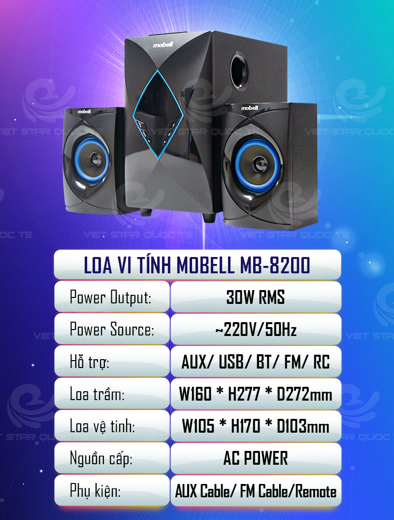 Loa Bluetooth Vi Tính Mobell Kèm Remote, Công Suất 30W, Bass Trầm, Âm Thanh To Rõ, Sống Động - Hàng Chính Hãng