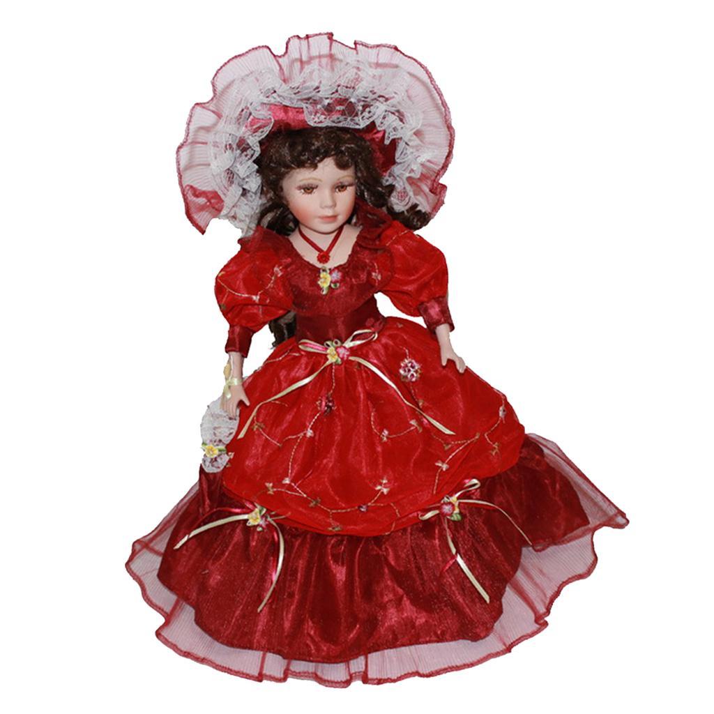 40cm Porcelain Doll with Dress Hat Home Display Decor