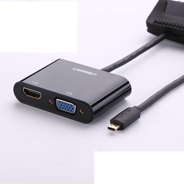 Dây chuyển đổi micro HDMI sang HDMI và VGA có âm thanh 3.5 mm, màu đen, dài 10cm Ugreen ( 30355) hàng chính hãng