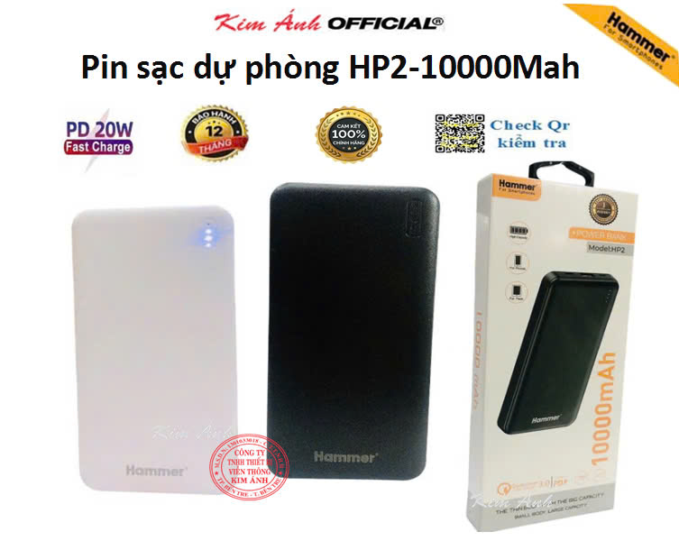 Pin sạc dự phòng Ham mer ( HP2 ) dung lượng 10.000 mAh, sạc nhanh QC 3.0, PD 20w, Hàng chính hãng bảo hành 12 tháng