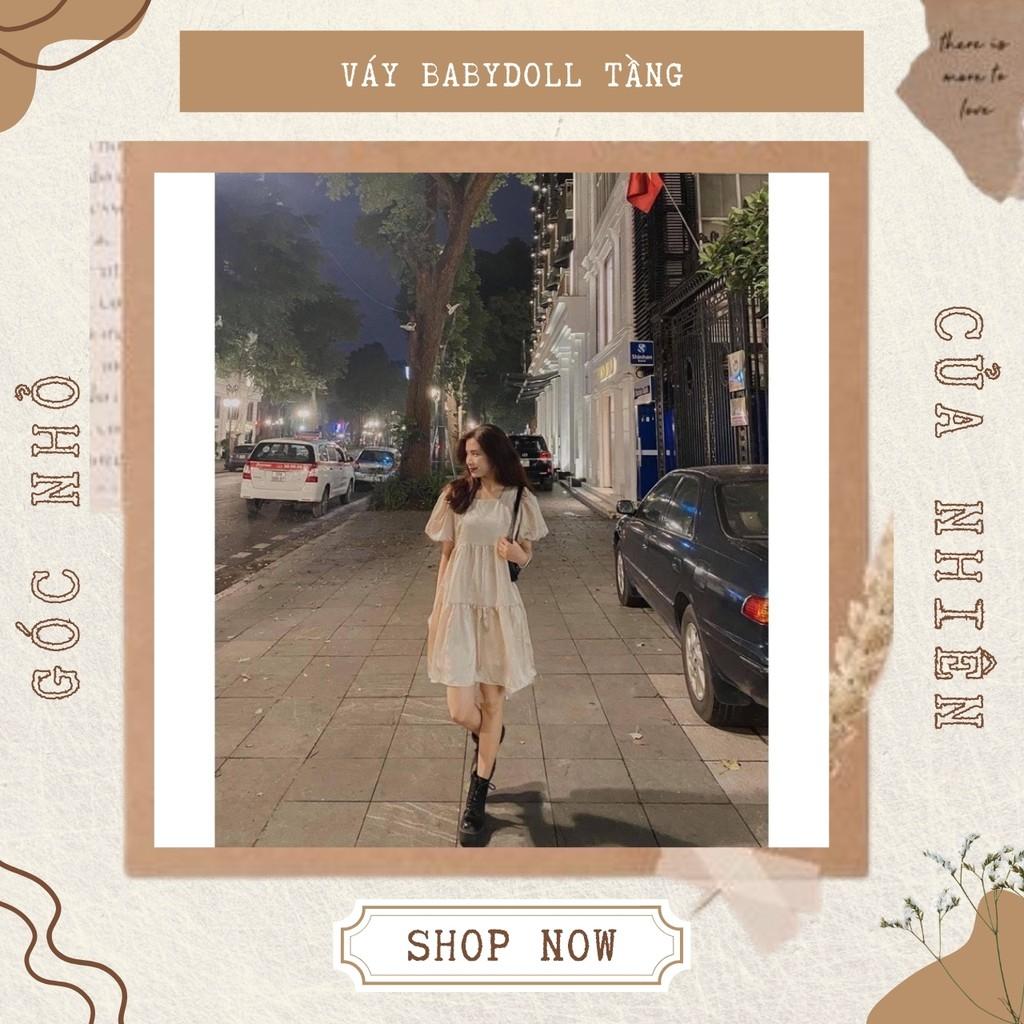 Váy Babydoll 3 Tầng Tay Bồng Chất Siêu Mátttt
