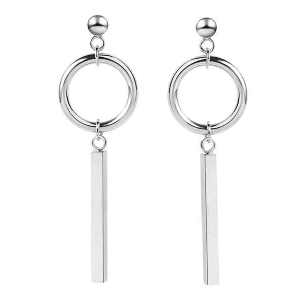 2-7pack Stainless Steel Silvertone Earrings Ear Studs Bar Ring Loop Dangle