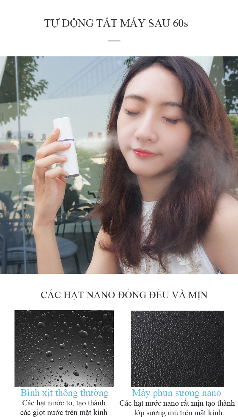 Máy Phun Sương Cầm Tay, Máy Tạo Độ Ẩm Mini, Xông Hơi Mặt Giữ Ẩm Cho Da Nano Dành Cho Nữ, - Nhỏ Gọn, Tiện Dụng, Dung Tích 20 Ml, Sạc USB Di Động (Hàng Chính Hãng)