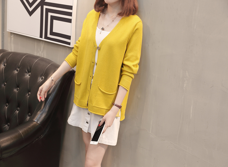 Hình ảnh Áo cardigan len nữ 2 túi trước thời trang phong cách Hàn Quốc DV15