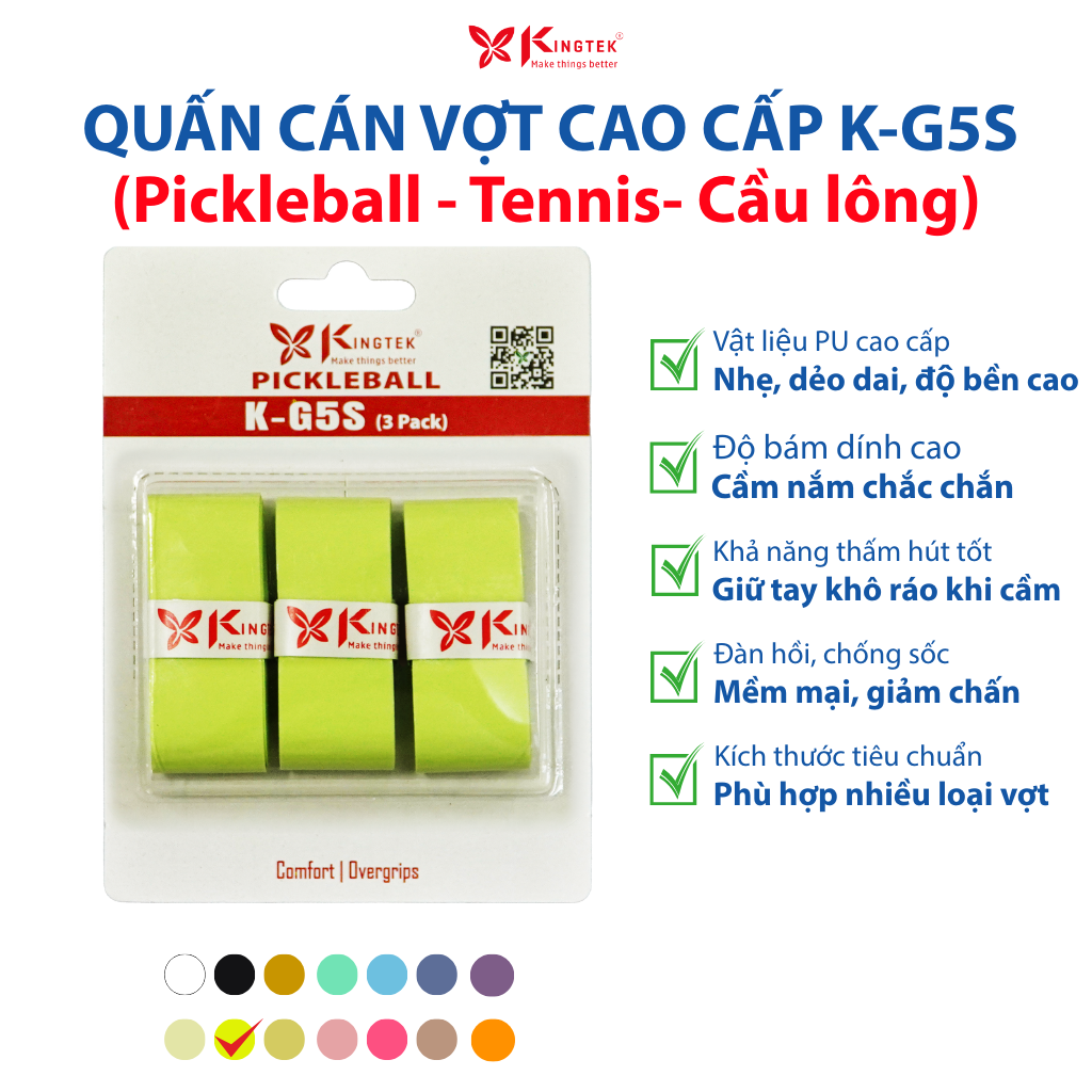 Quấn Cán Vợt KINGTEK K-G5S | Overgrip Cao Cấp Cho Pickleball  / Cầu Lông / Tennis | Êm Tay – Chống Trượt – Hút Mồ Hôi -