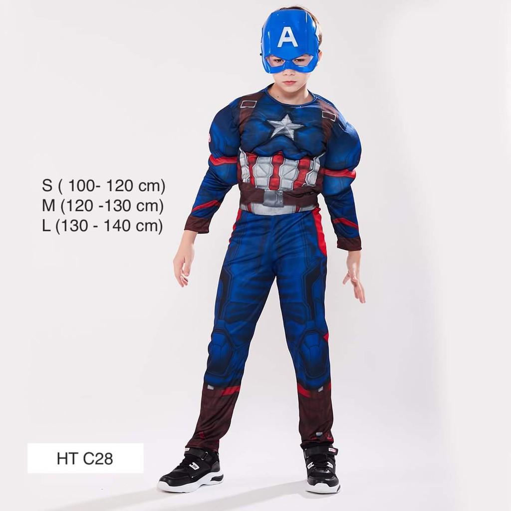 (CÓ SẴN) Trang Phục Hóa Trang Captain America, Bộ Đồ Hoá Trang Độ Trưởng Mỹ Captain America Cho Bé Trai
