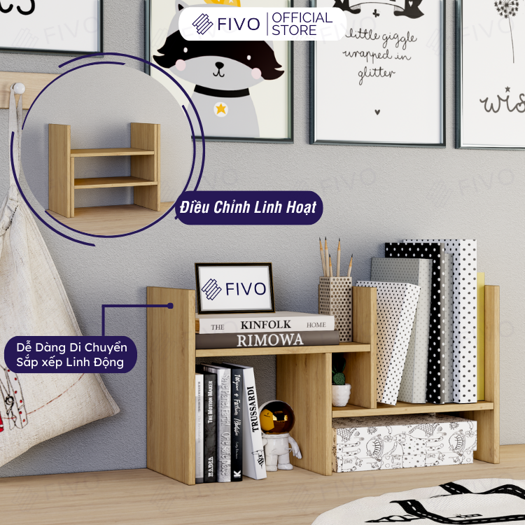 Kệ Sách Gỗ Mini Để Bàn Làm Việc FB24 FIVO, Lắp Ráp Đơn Giản, Với 8 Kiểu Dáng Điều Chỉnh