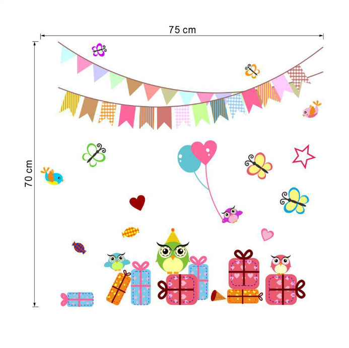 Decal trang trí tường - Chú cú và những hộp quà