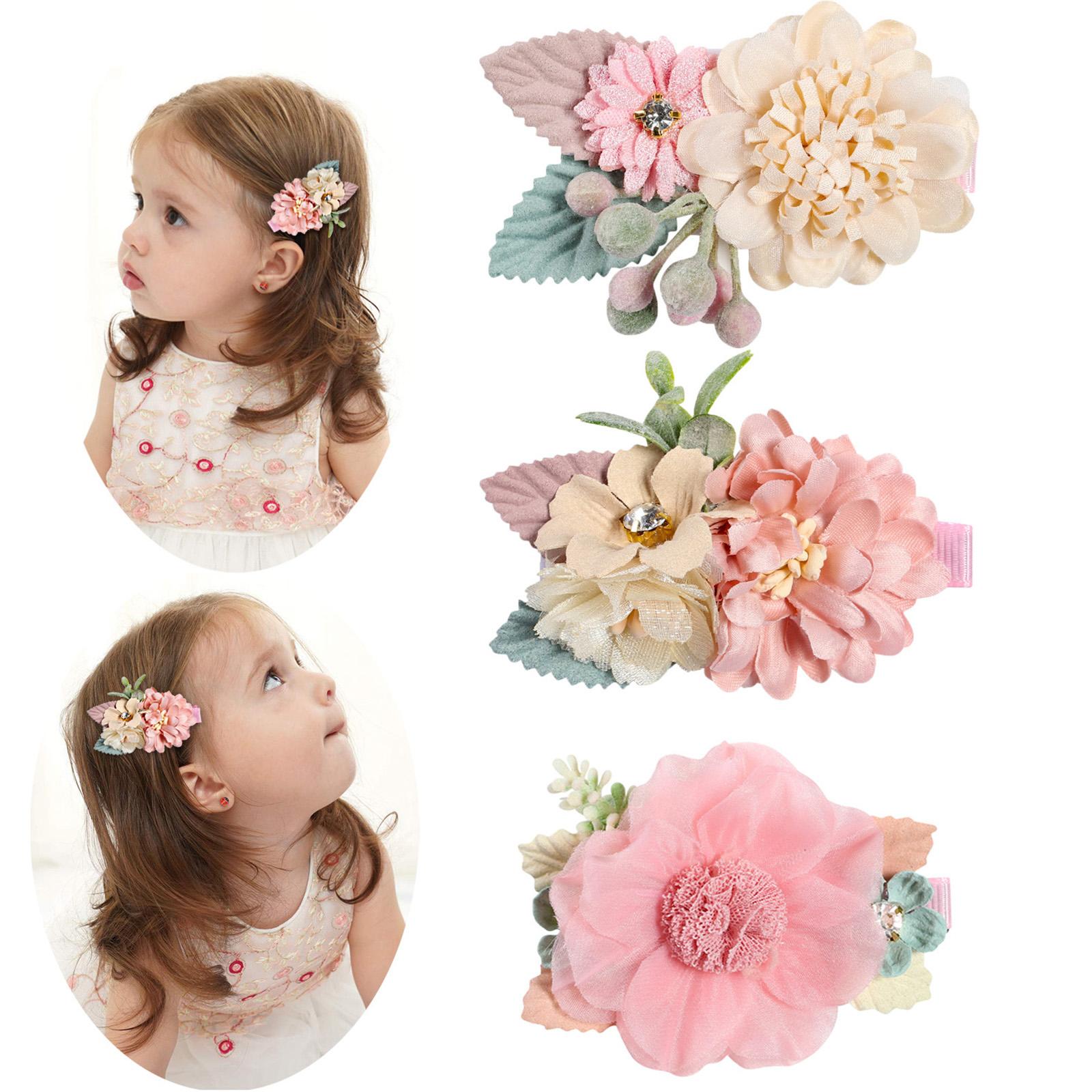 3x Baby Girl Bows Flowers Infant Hairpins Headwear Hair Clips