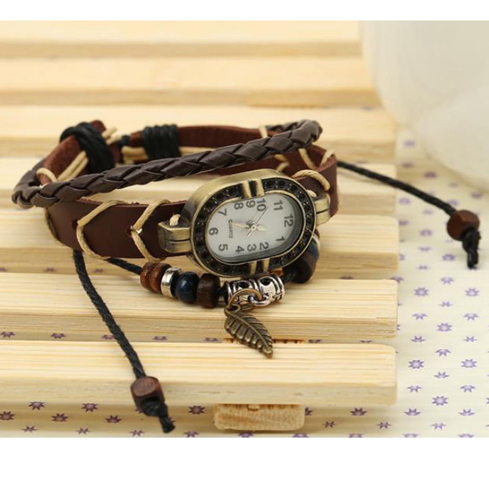 Hip Hop Punk Style Wrist Watch PU Leather Belt Strap Cuff Watch Bracelet,