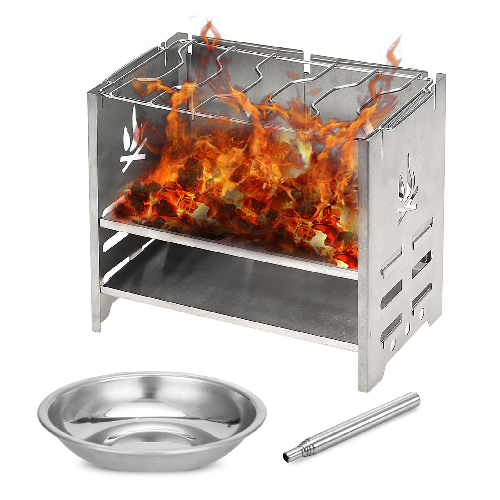 Bếp Đốt Gỗ Di Động Bằng Thép Không Gỉ Có Thể Gấp Lại Có Khay Chứa Cồn