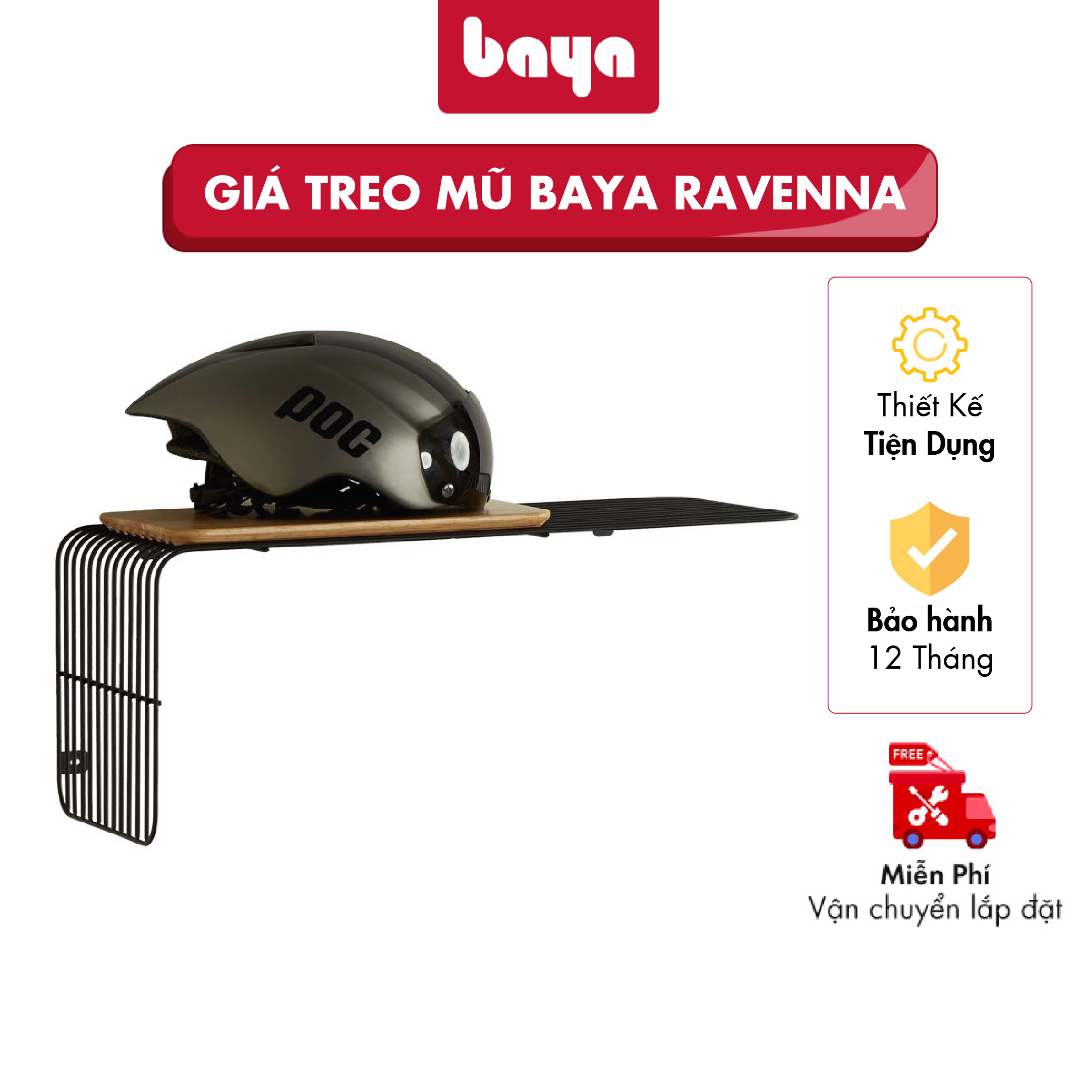 Giá Kệ Treo Mũ BAYA RAVENNA Chất Liệu Gỗ Cao Su Với Khung Kim Loại Bền Chắc, Thiết Kế Bắt Vít Gắn Tường Và Phần Gỗ Tách Rời Có Thể Di Chuyển 5245