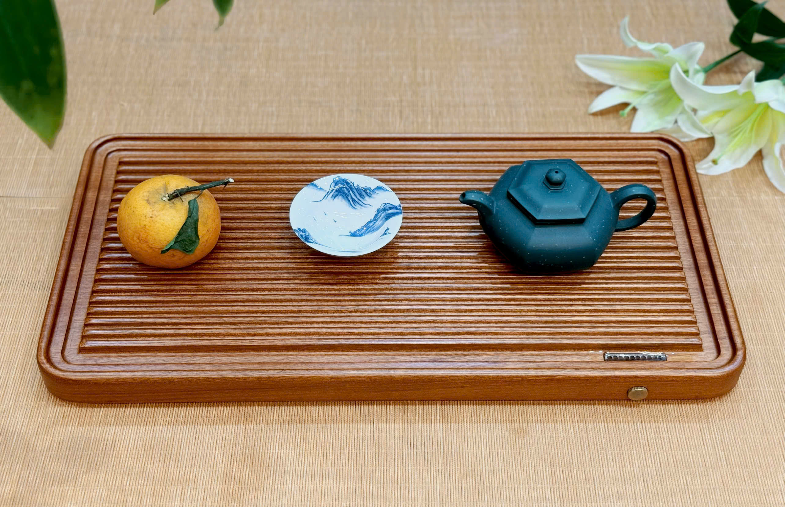 KHAY TRÀ SỌC - GỖ HỒNG - SIZE NHỎ - KÍCH THƯỚC 40x22CM - WOOD TEA TRAY