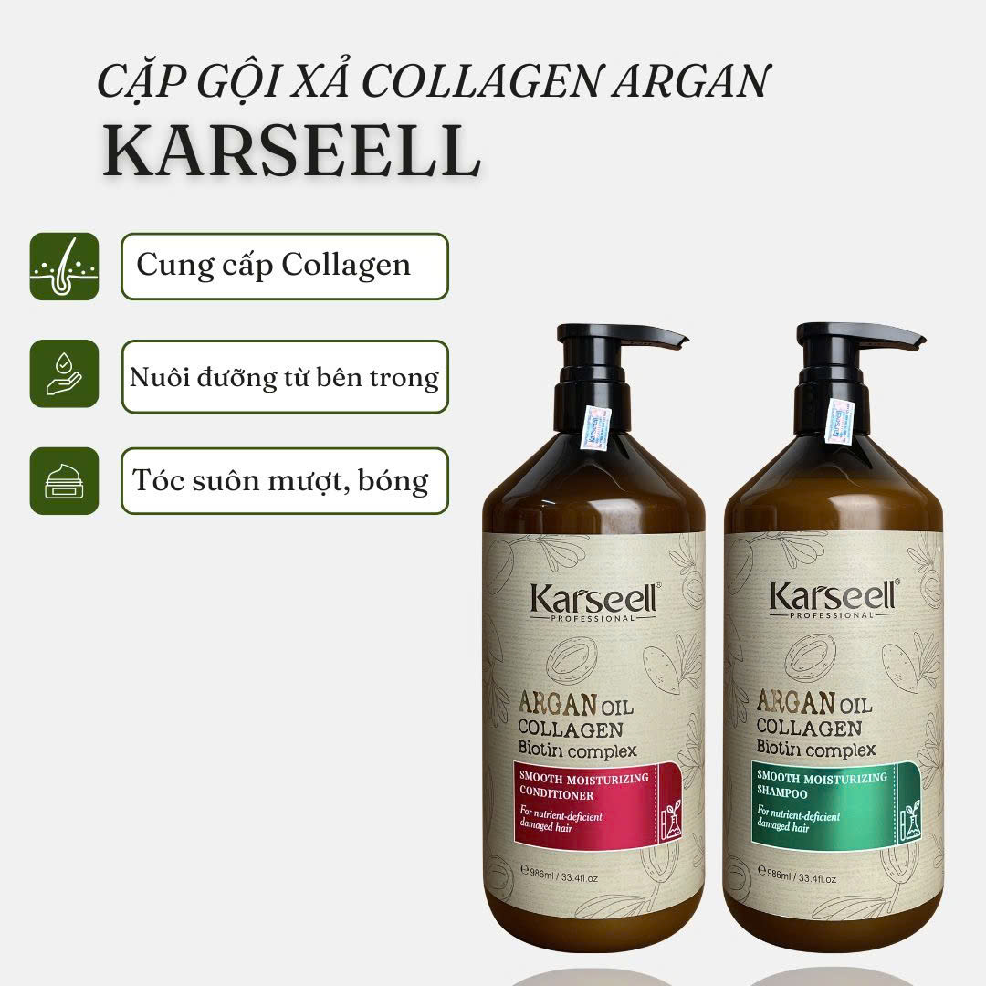 Cặp Dầu Gội Xả Mềm Mượt Karseell Argan 986ML Phục Hồi Dưỡng Ẩm Chuyên Sâu Siêu Gỡ Rối Tóc Hư Tổn Thơm Lâu