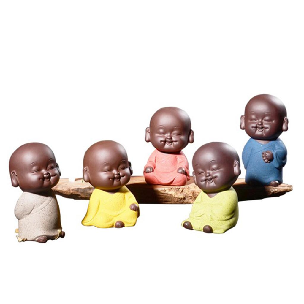 Mini Ceramic Buddha Statue Monk Tea Pet for Zen Garden Sand Meditation Home Office Table Decoration