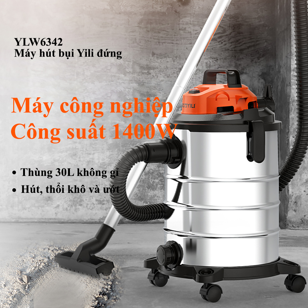 Máy Hút Bụi Công Nghiệp Yili YLW6342 Công Suất Cao 1400W Lực Hút Lớn, Dung Tích 30 Lít Thùng Chứa Inox Không Gỉ, Máy Đa Chức Năng Sử Dụng Trong Gia Đình Và Công Nghiệp.