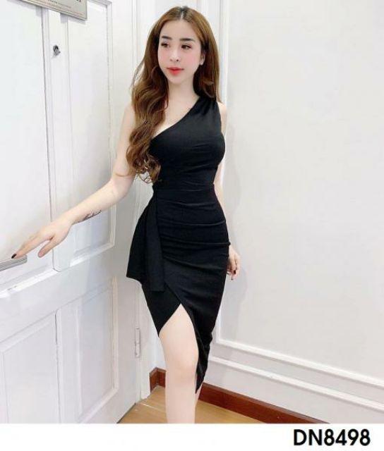 Đầm body lệch vai đắp chéo rút nhúng