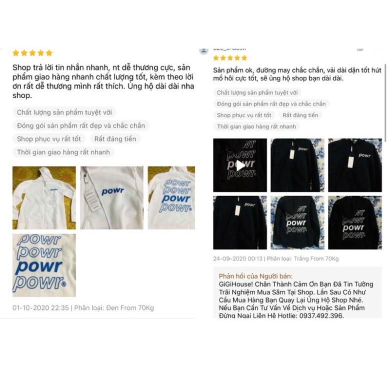 Áo Khoác Nỉ Có Dây Kéo POWR 5 Màu Nam, Nữ Unisex Form Rộng Dưới 70kg
