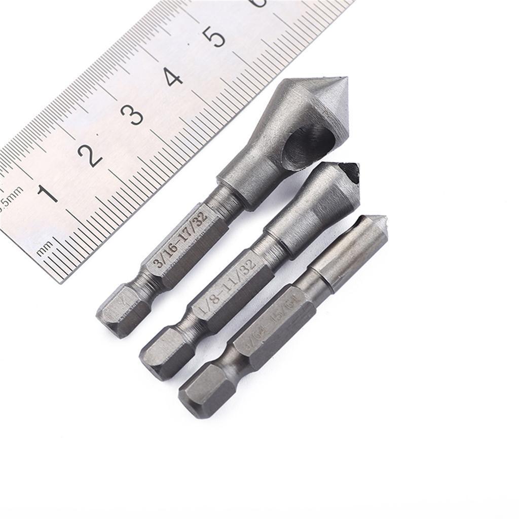 2X 3 Pieces Woodworking Hex Shank Oblique Hole Countersink Chamfer Drill Bit