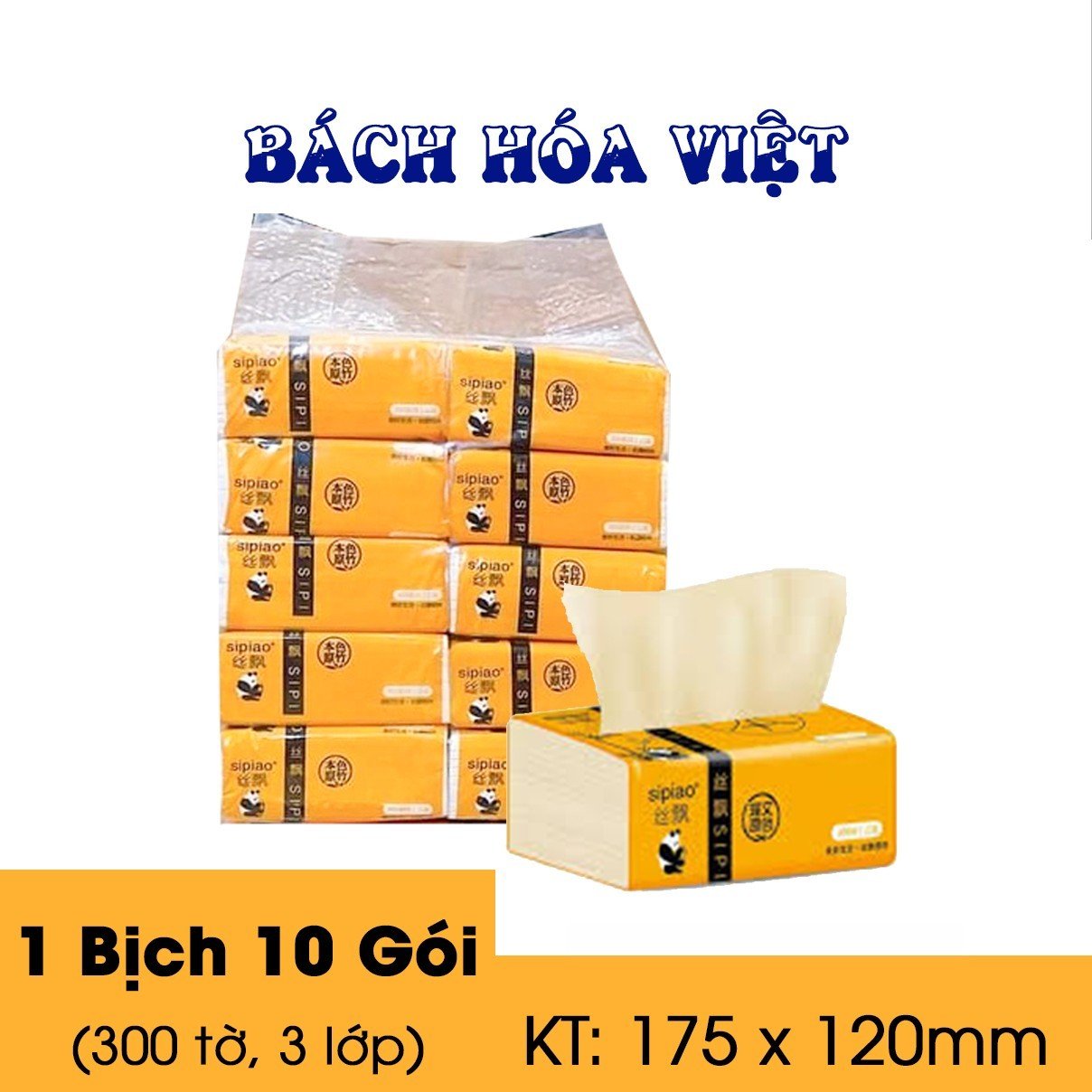 Combo 10 Gói Giấy Ăn Gấu Trúc Sipao Siêu Dai 3 Lớp