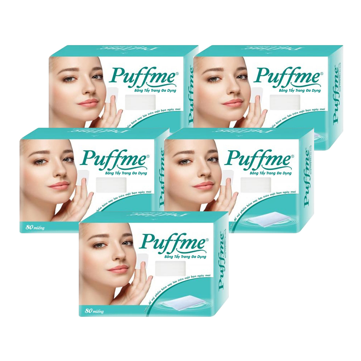 Lốc 5 Hộp Bông Tẩy Trang Puffme đa dụng (80 miếng x 5)