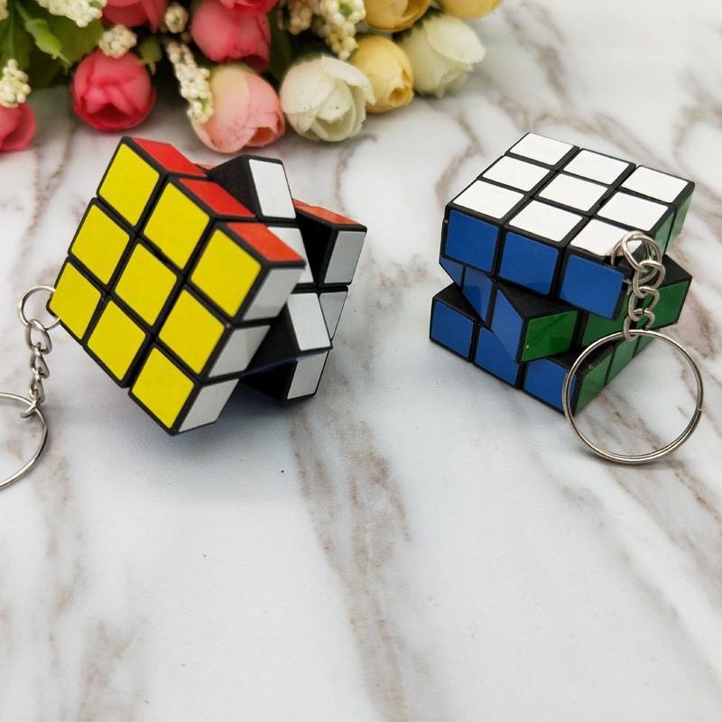 Móc khóa rubik 3*3cm-Móc Khóa Rubik 3x3 Xoay Được Khối Lập Phương Rubik 3 Tầng Keychain-Móc khóa rubik vuông 3x3 độc đáo