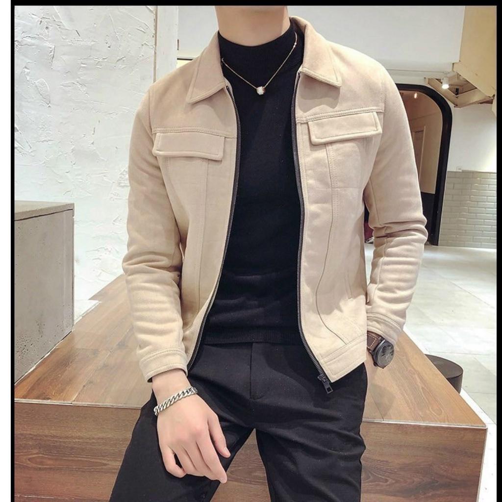 Áo khoác nam da lộn cao cấp giả túi phong cách sang trọng trẻ trung áo ấm cho mùa thu đông - AK021