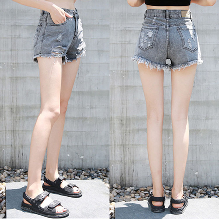 Quần Short Jeans Nữ Rách Màu Xám Kiểu Đơn Giản Basic