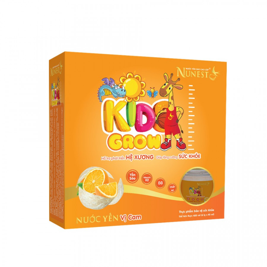 Lốc nước yến dinh dưỡng phát triển chiều cao cho bé Nunest Kid Grow vị Cam (6 lọ x 70ml)