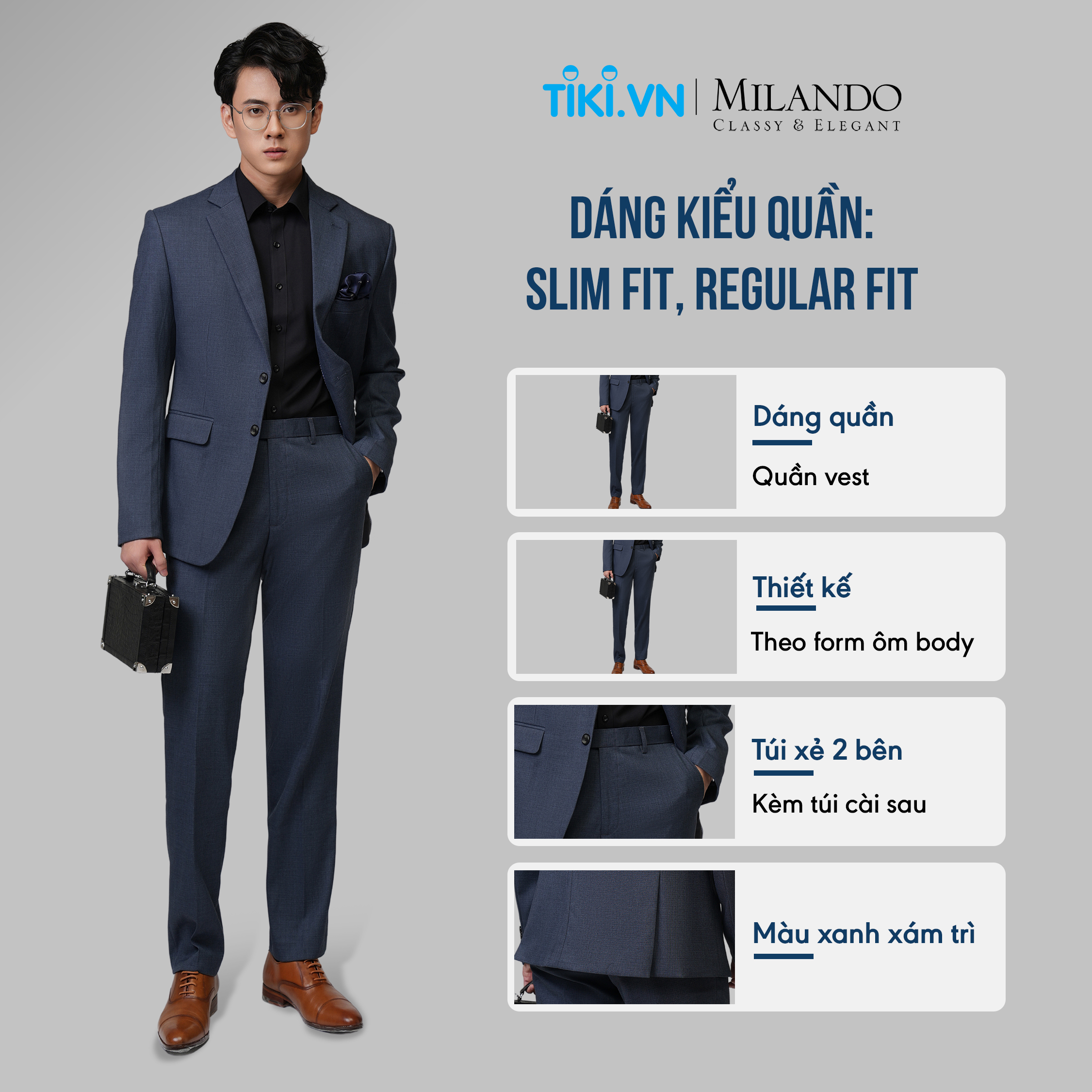 Quần Vest Nam Cao Cấp MYMILANDO Màu Xanh Xám Chì - Chất Liệu Cao Cấp Bền Màu, Kiểu Dáng Slim Fit Trẻ Trung, Thời Trang Công Sở, Dạo Phố, Sự Kiện Sang Trọng