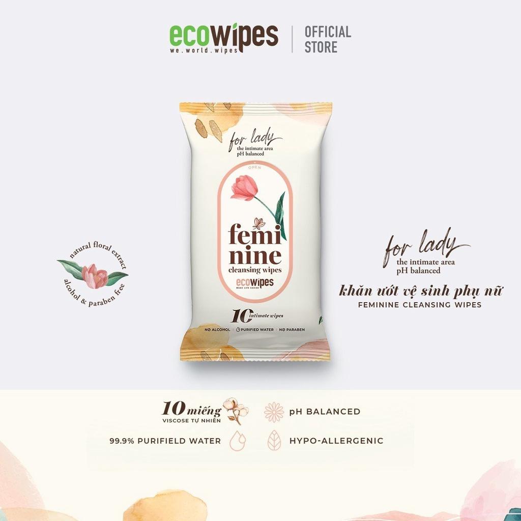 Thùng 180 gói khăn giấy ướt phụ khoa Ecowipes gói 10 tờ vệ sinh cá nhân phụ nữ hương Daisy size 15x20cm nhỏ gọn