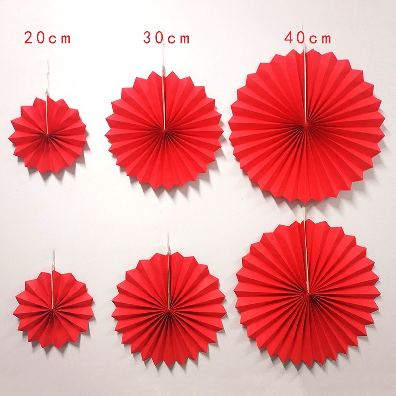 Set 6 quạt giấy cao size 20/30/40cm trang trí lễ hội sự kiện