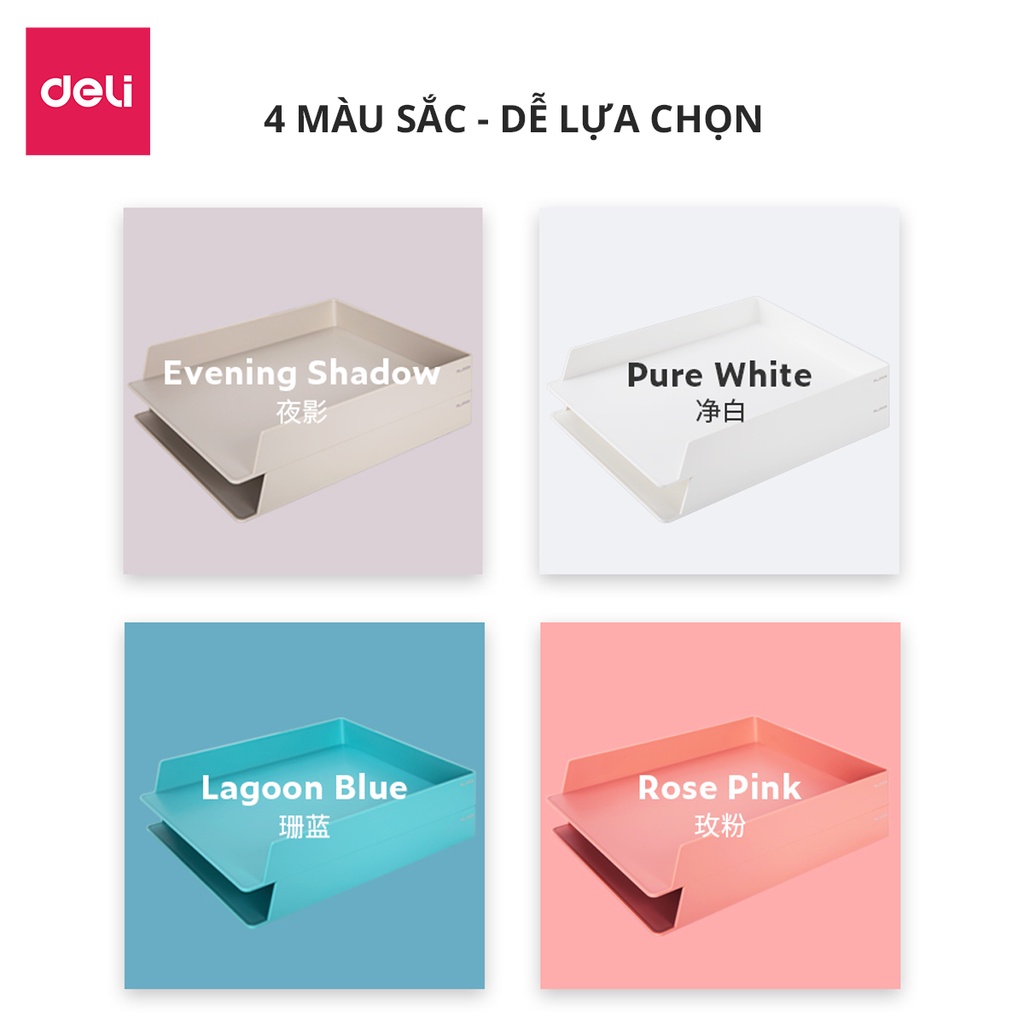 Khay Đựng Tài Liệu DELI - Kệ Xếp Giấy Tờ Cho Sắp Xếp Bàn Học, Bàn Làm Việc Nhựa ABS Cao Cấp, Bộ 2 Chiếc