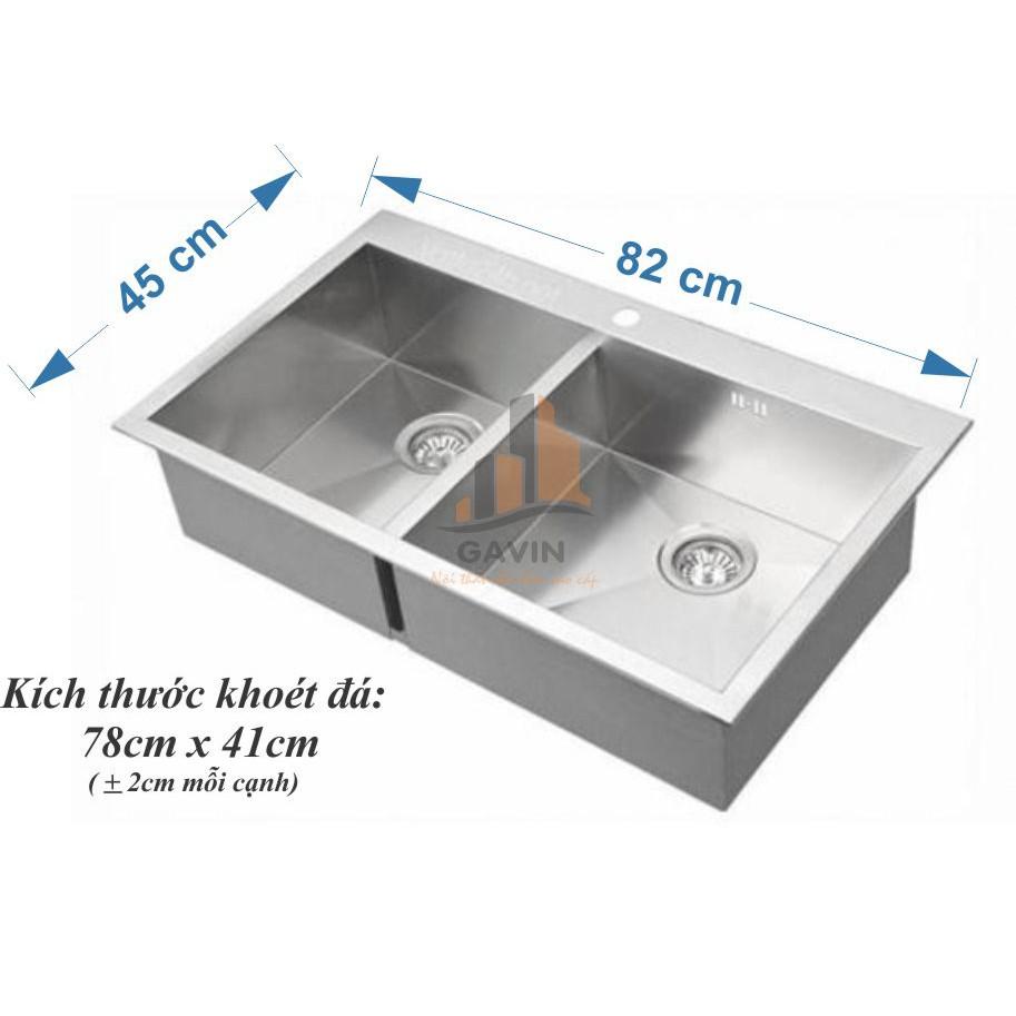 Chậu rửa bát 2 hố bằng inox 304 dày dặn