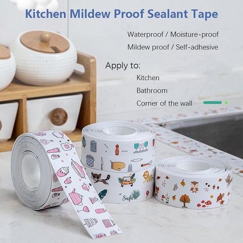 Cuộn Băng Dính Dán Viền Bồn Rửa Chén, Cạnh Góc Bếp, Lavabo, Kẽ Tường Chống Thấm Nước Mẫu Hoa Văn 3.5Cm