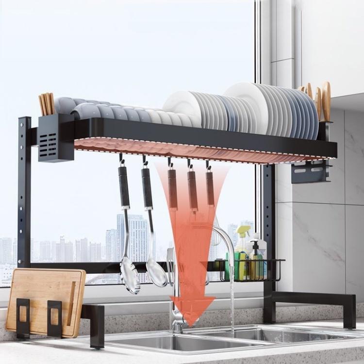 Kệ Để Chén Đĩa Thông Minh Trên Bồn Rửa Bát Sơn Đen Tĩnh Điện Cao Cấp_Nutosan