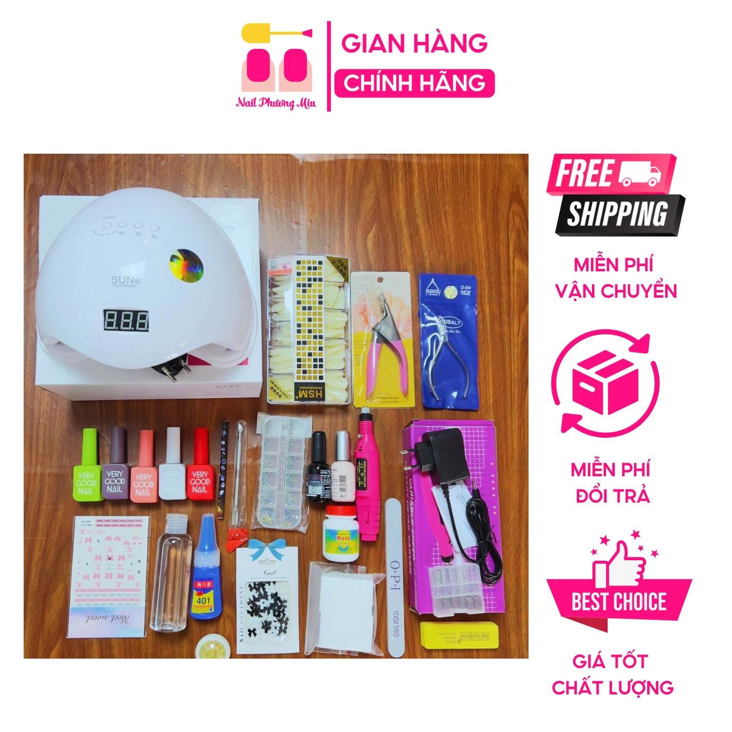 Combo Nail Cơ Bản Đầy Đủ Cho Người Mới Nail Phương Miu, Máy Hơ, 5 Chai Sơn, Base Top, Mềm Da Làm Nail Chuyên Nghiệp Nữ