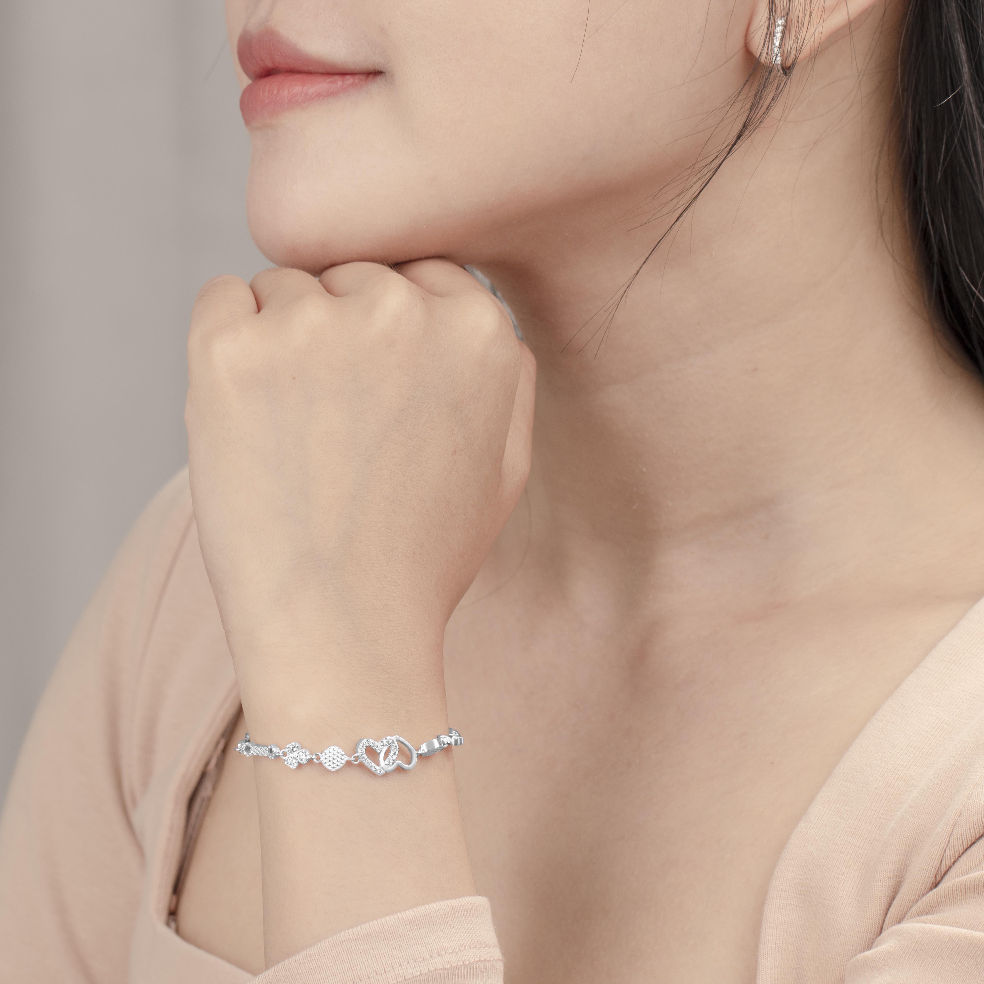 Lắc tay bạc trai tim lông nhau cỏ ba lá - SL5435