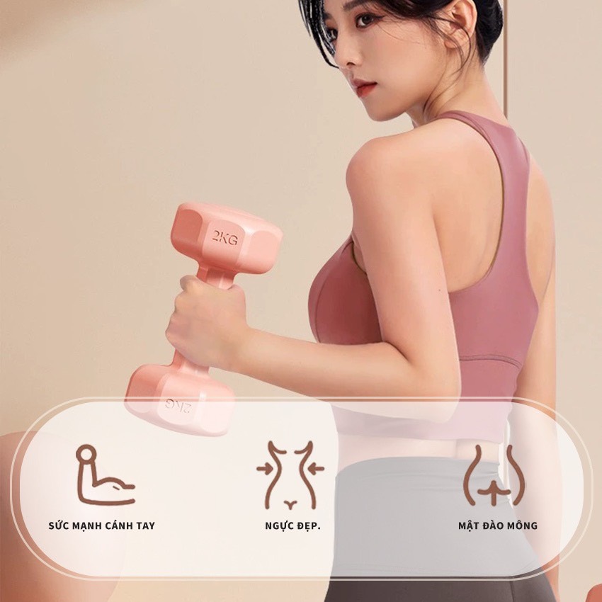 Tạ Tay 2Kg {1 Quả} (Nhựa Bọc Bê Tông Rắn) -Tạ Nữ Chuyên Tập Gym Yoga Pilates Thể Dục Tại Nhà(Màu Ngẫu Nhiên)