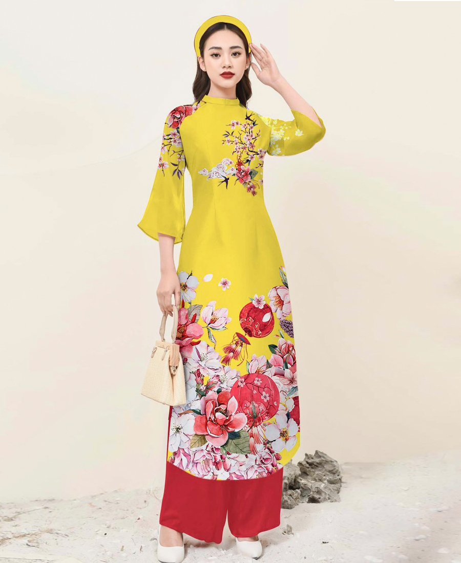 HCM]Áo dài in 3D vol 4 tà cao cấp AD029- Big size - Lady Fashion - Khánh Linh Style