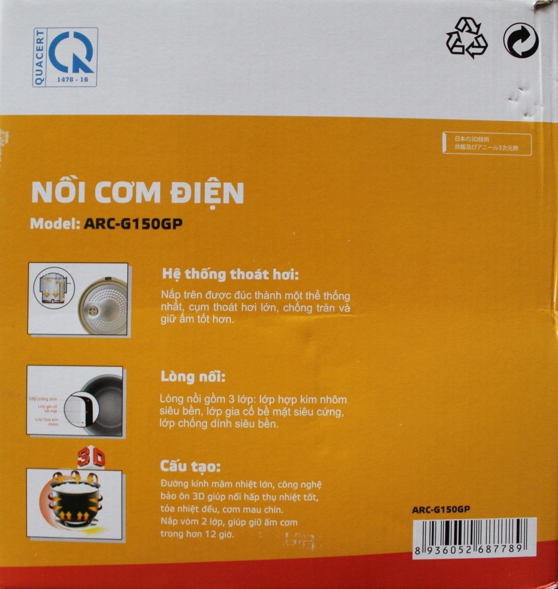 Nồi Cơm Điện Thân Nhựa Nắp Gài Ủ 3D Goldsun ARC-G150GP (1,5 lít) - Màu Ngẫu Nhiên - Chính Hãng