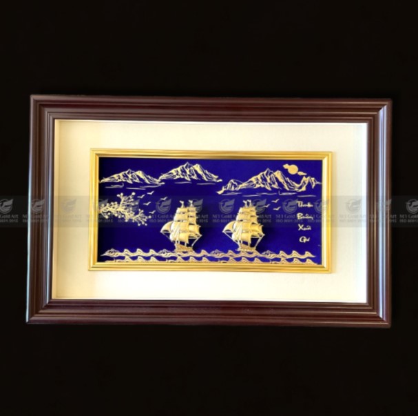 Tranh thuyền buồm hoa mai dát vàng 24k MT Gold Art- Hàng chính hãng, trang trí nhà cửa, phòng làm việc, quà tặng sếp, đối tác, khách hàng, tân gia, khai trương