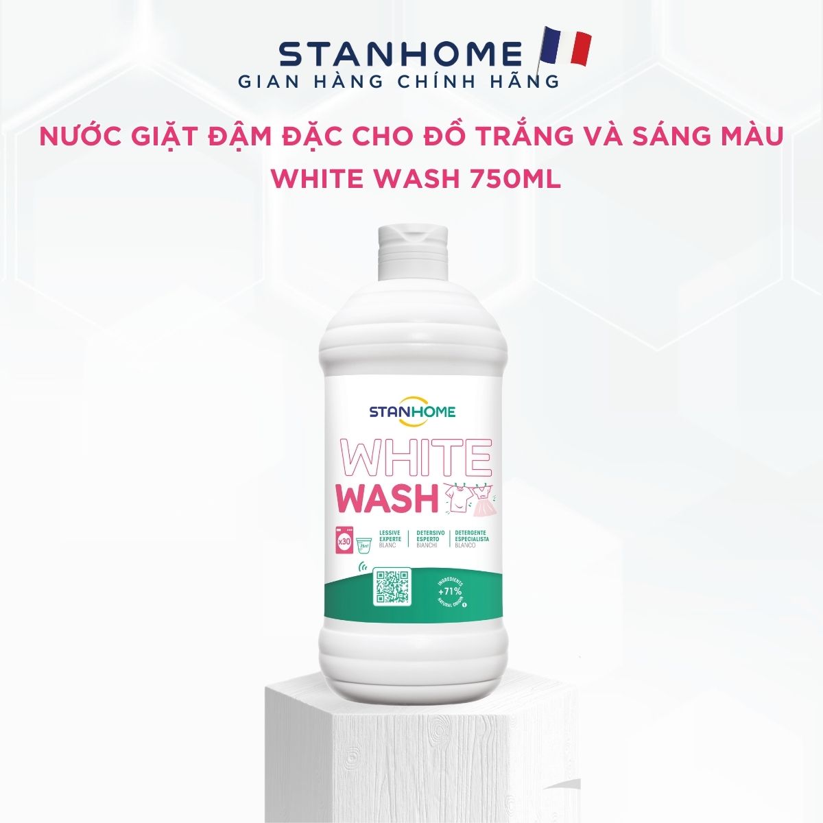 Nước giặt đậm đặc cho đồ trắng và sáng màu Stanhome White Wash 750ml/chai