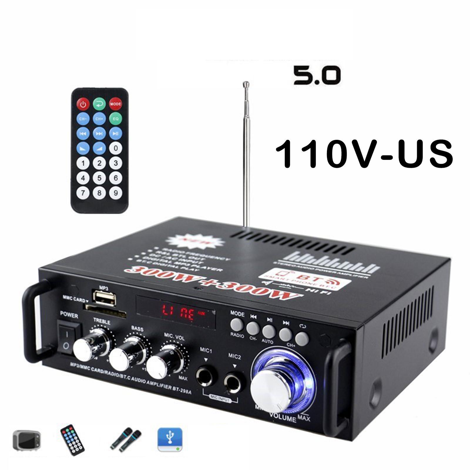 Mini 600W Bluetooth Car Audio Power Amplifier 12V 110V Receiver Speaker Amp
