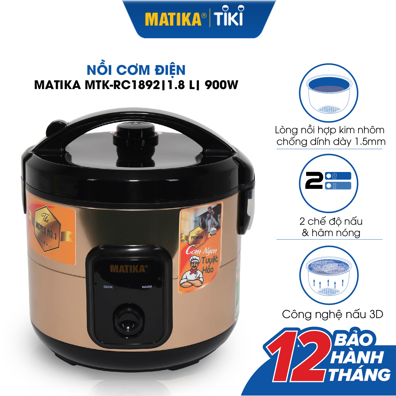 Nồi Cơm Điện MATIKA 1.8L MTK-RC1892 - Hàng chính hãng