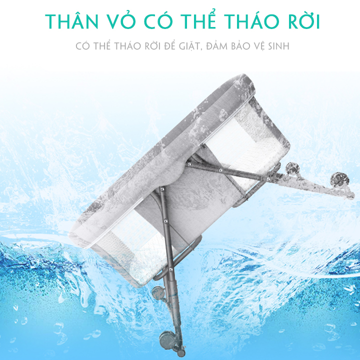 Nôi gấp gọn kèm màn, có bánh xe, gối, nệm. Nôi vải cao cấp cho bé từ sơ sinh tới 24 tháng