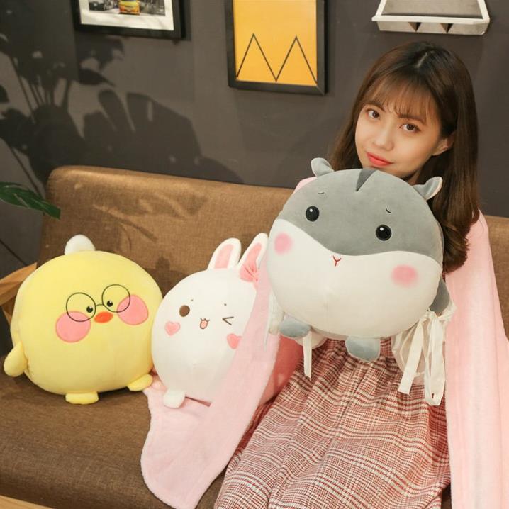 Gối mền gấu bông Totoro bộ chăn gối văn phòng siêu đáng iu với thú bông đút tay 30*35cm và mền 1*1,7m