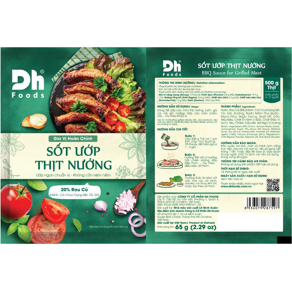 Combo Sốt thịt nướng BBQ Dh Foods 65gr - Sốt Ướp Thịt Tuyệt Hảo Từ Cà Chua, Hành và Tỏi Bắc