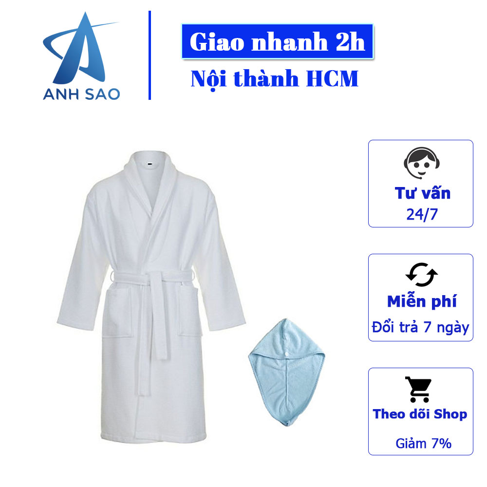 Combo Áo choàng tắm trắng nam nữ tổ ong 100% cotton có túi áo + 1 khăn ủ tóc ( giao màu ngẫu nhiên) cao cấp vải microfiber thấm hút siêu nhanh A, chuẩn khách sạn 5 sao